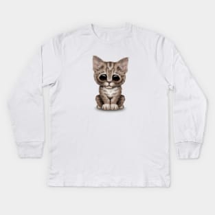 Cute Brown Tabby Kitten Kids Long Sleeve T-Shirt